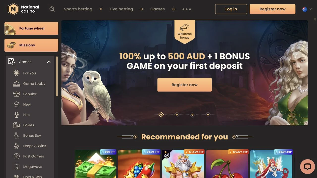National Casino Australian lobby categories and game search